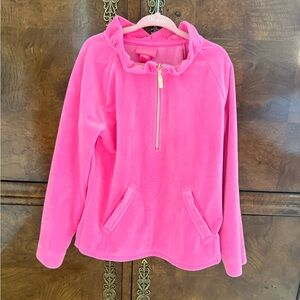 Lilly Pulitzer Girls Bright Pink Ruffled Half-Zip Hoodie size medium 6/7